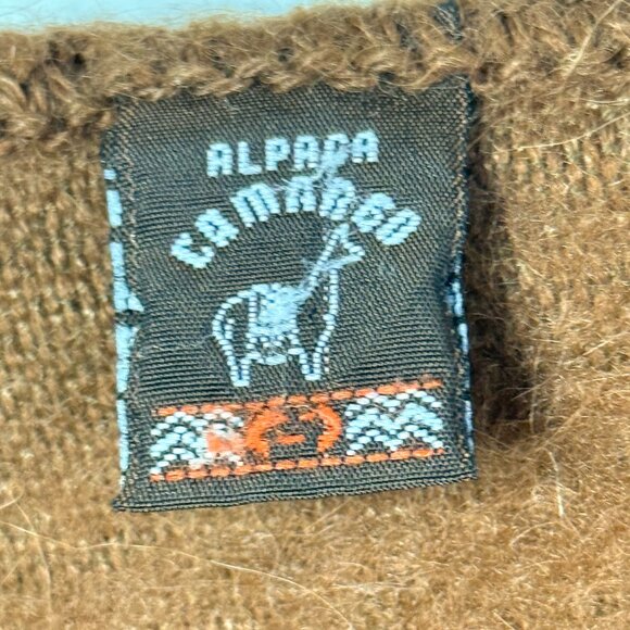 Alpaca Camargo Rectangle Fringe Alpaca Blend Scarf Unisex Brown 9 x 73" Peru - Picture 4 of 5